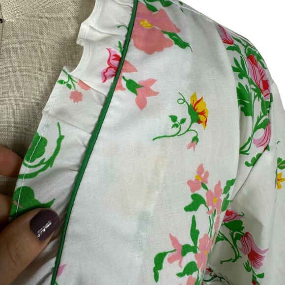 EVELYN PEARSON White Pink Green Floral Faux Wrap Mini Dress Women's Size Small - Picture 4 of 7